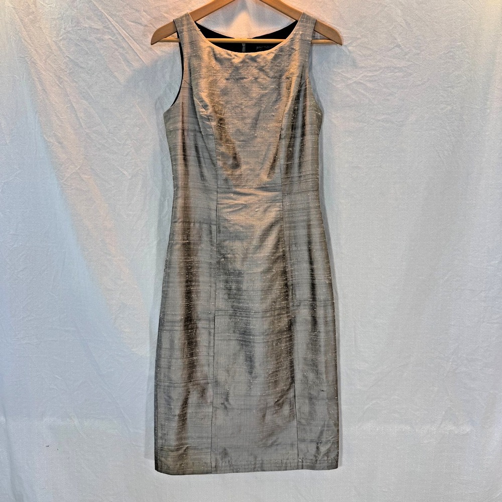 Vtg 90s/Y2K Betsey Johnson New York Black Label 100% Silk Grey Sheath Dress Sz S